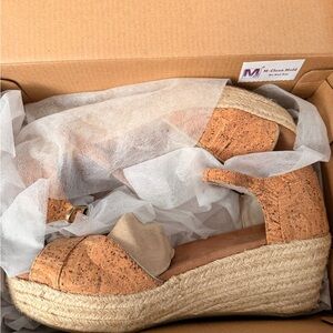 Toms Cork and Tan Espadrille Wedges